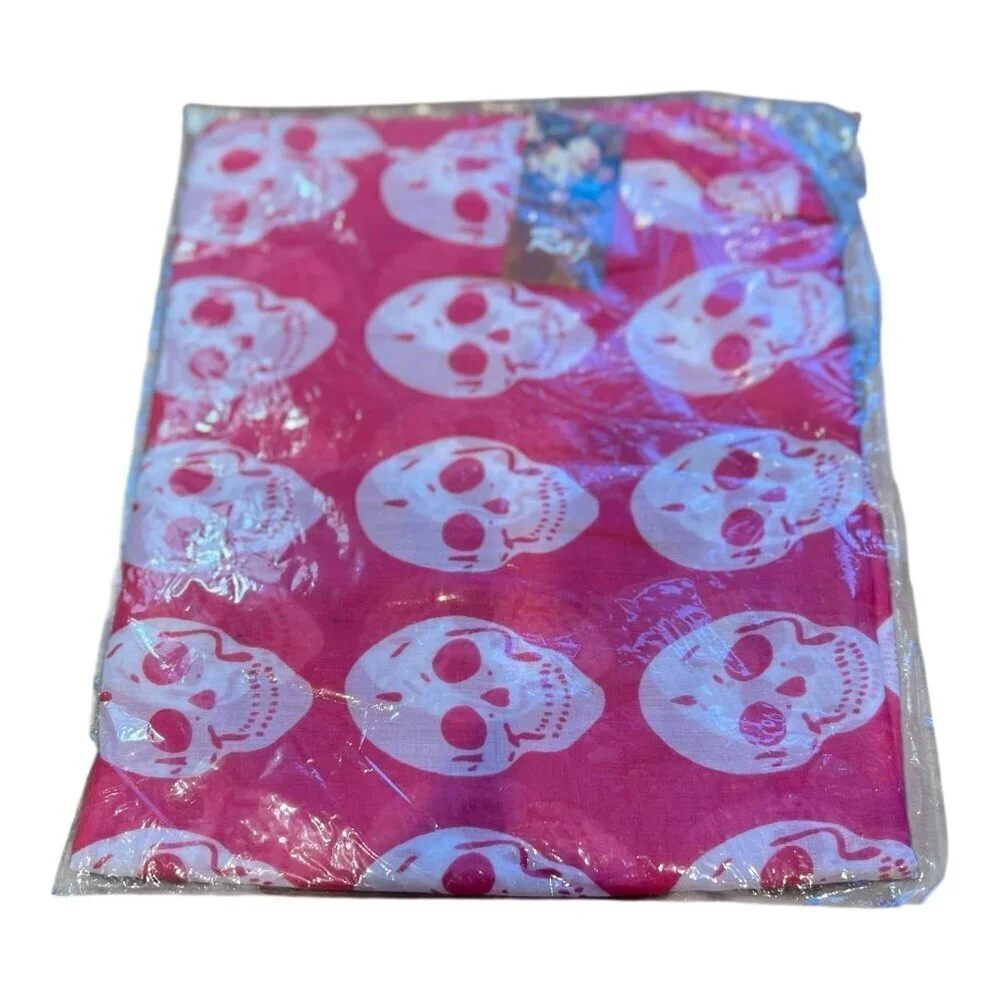 Raj Anthropologie 100% Cotton Scarf Pink Skull Halloween Made In India 34”x43”